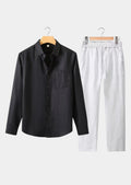 Women's Linen Longsleeve Summer Set - Black/White 0