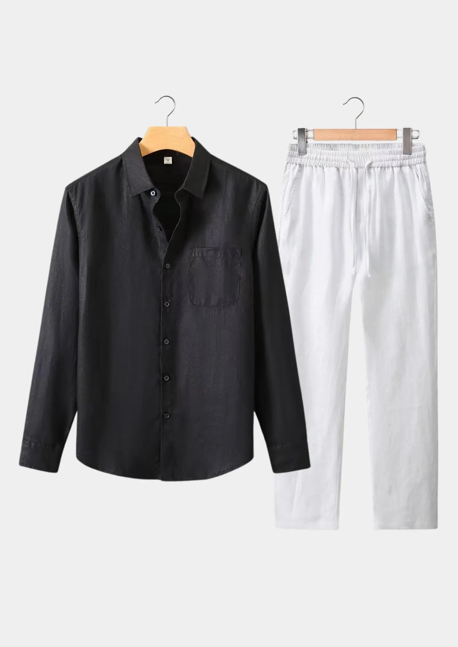 Women's Linen Longsleeve Summer Set - Black/White 0