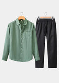 Women's Linen Longsleeve Summer Set - Green/Black 0
