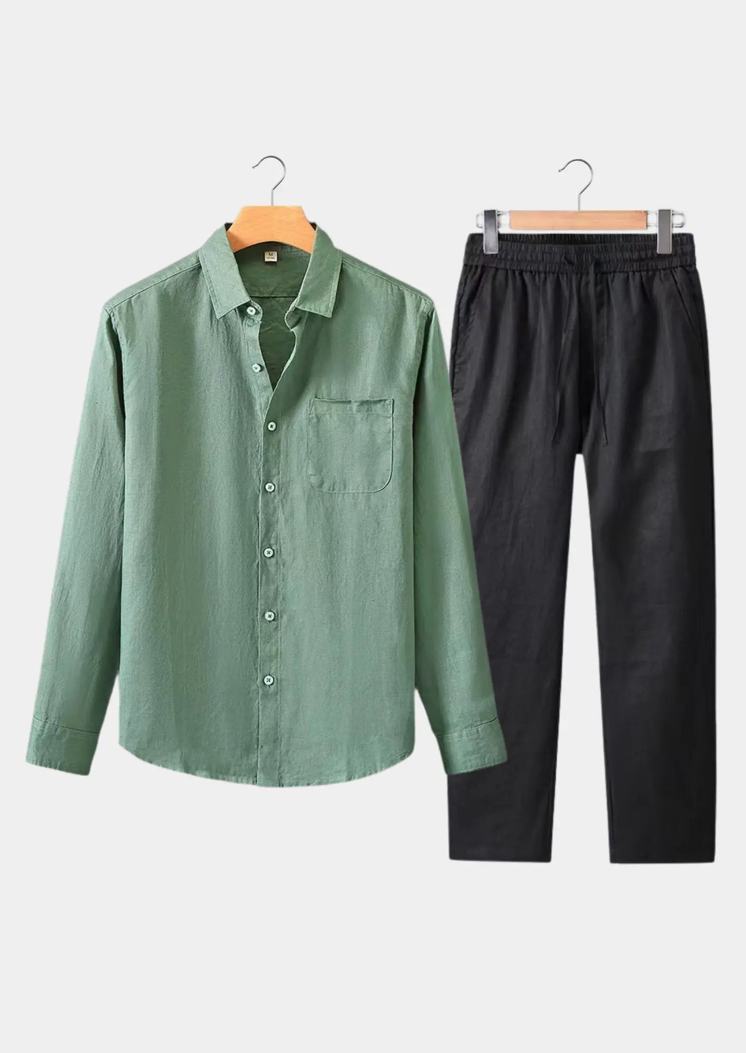 Women's Linen Longsleeve Summer Set - Green/Black 0