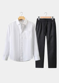 Women's Linen Longsleeve Summer Set - White/Black 0