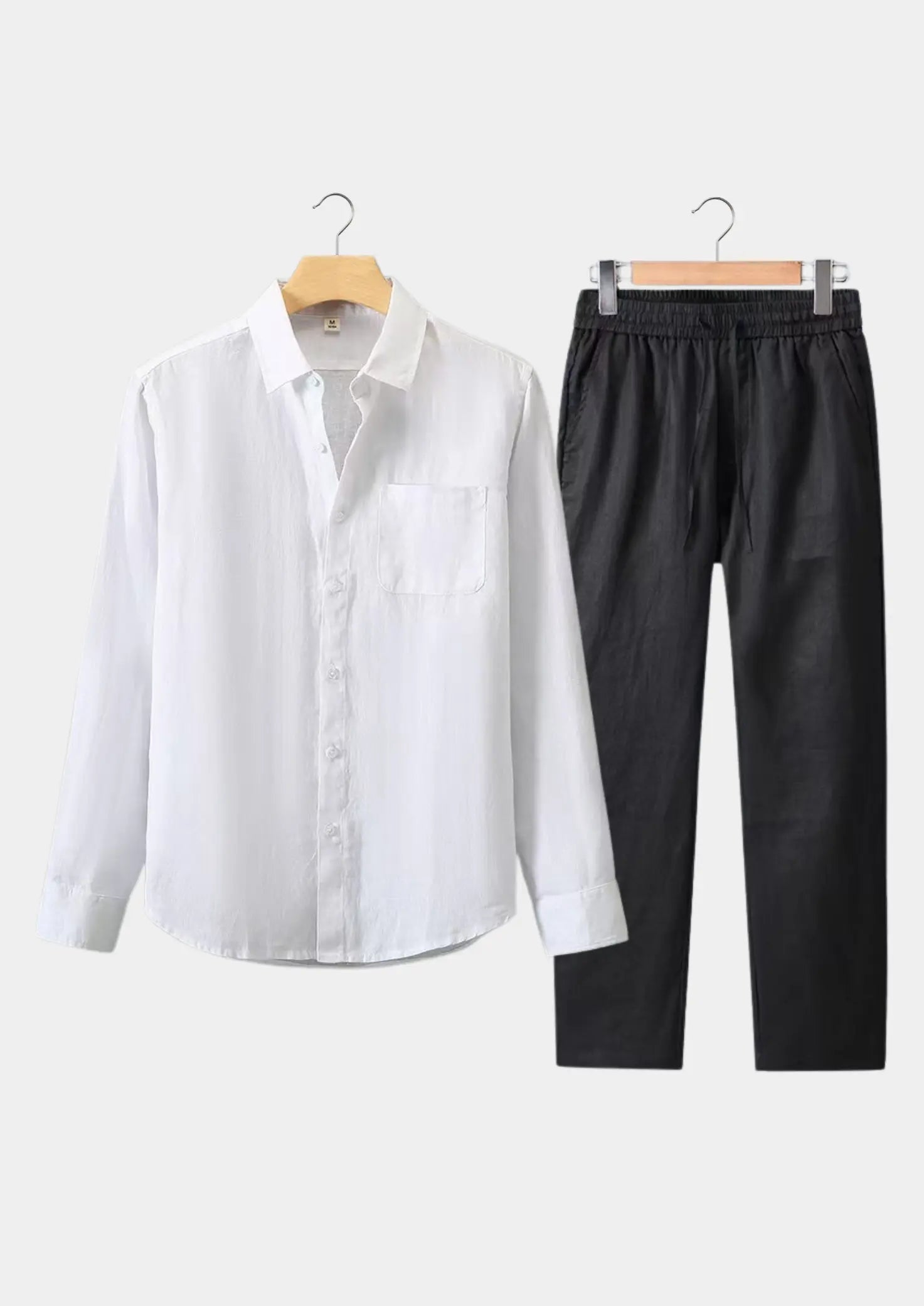 Women's Linen Longsleeve Summer Set - White/Black 0
