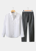 Women's Linen Longsleeve Summer Set - White/Gray 0