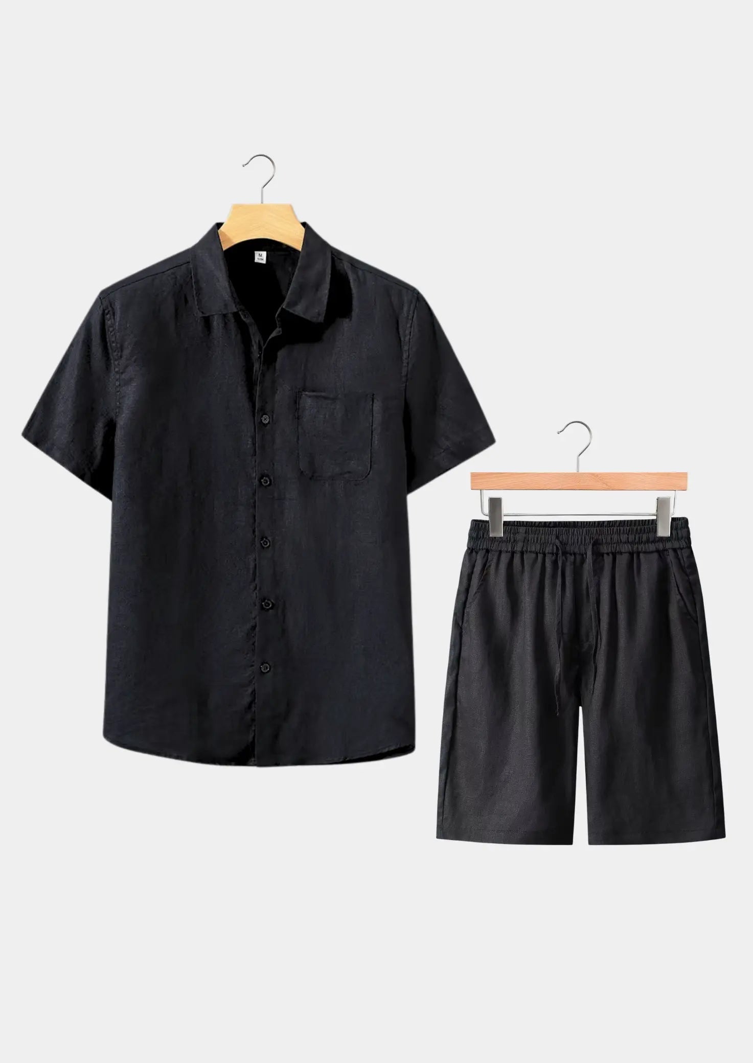 Women's Linen Shortsleeve Summer Set - Black 0