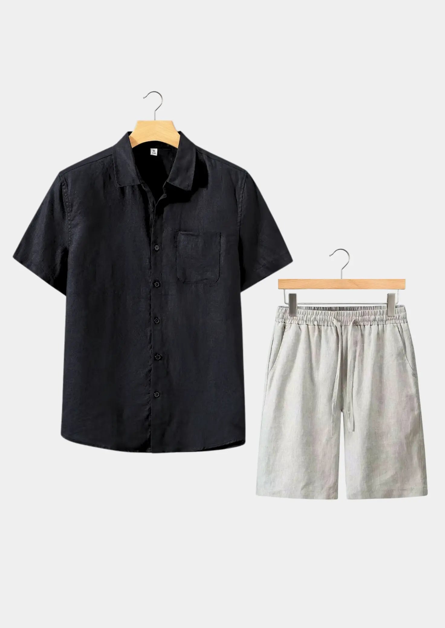 Women's Linen Shortsleeve Summer Set - Black/Beige 0