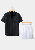 Women's Linen Shortsleeve Summer Set - Black/White 0