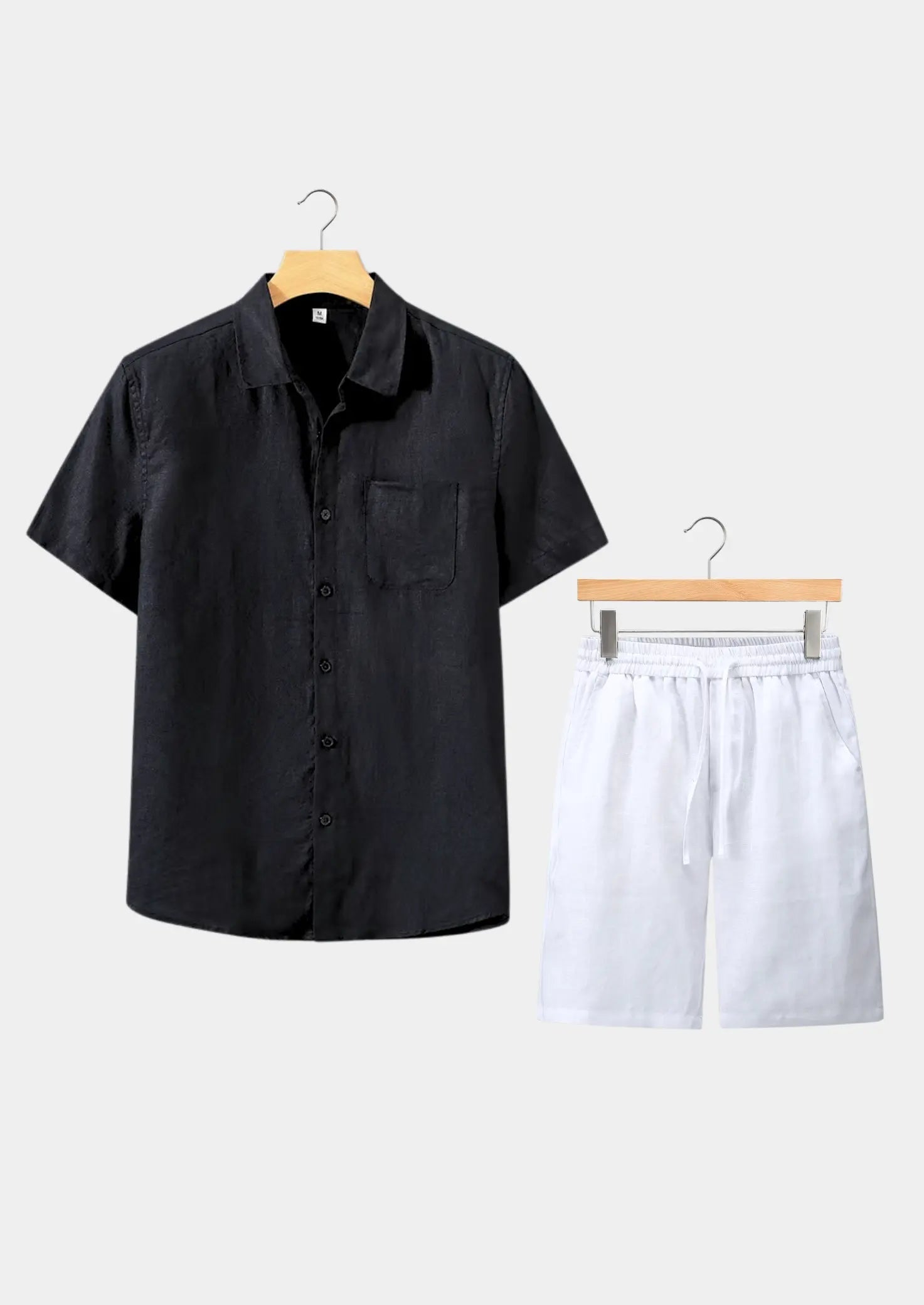 Women's Linen Shortsleeve Summer Set - Black/White 0