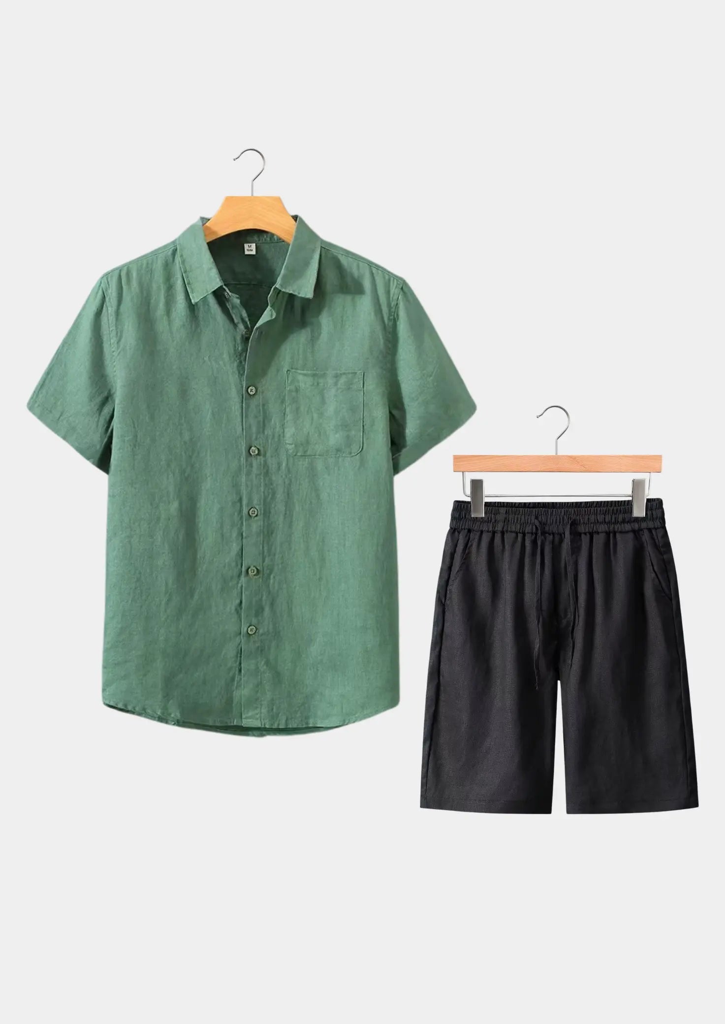 Women's Linen Shortsleeve Summer Set - Green/Black 0