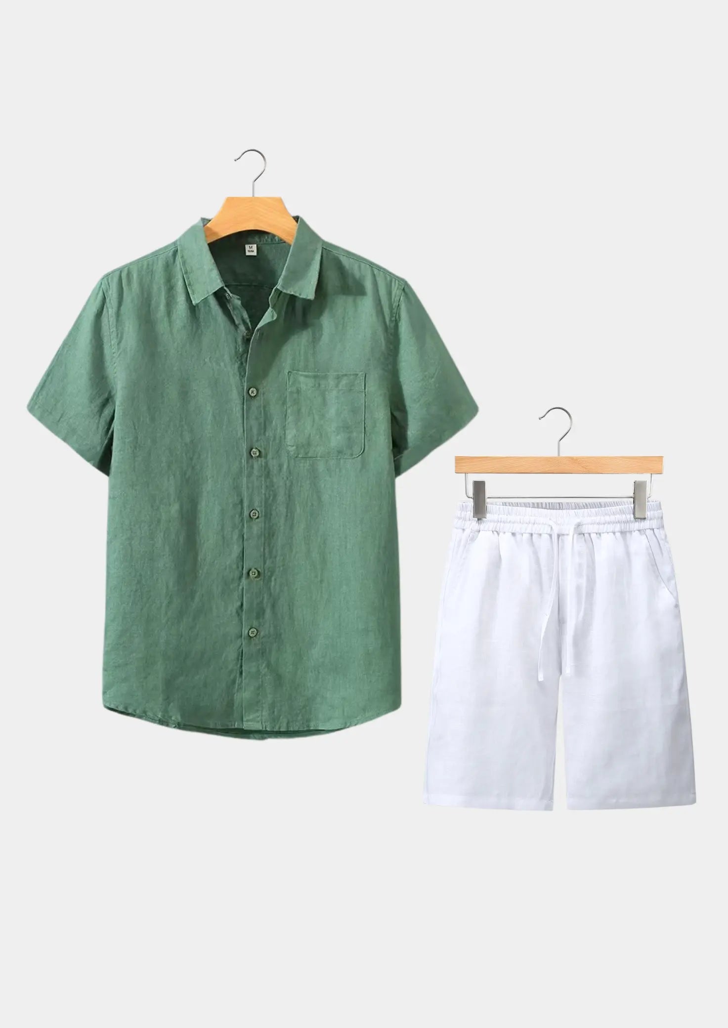 Women's Linen Shortsleeve Summer Set - Green/White 0