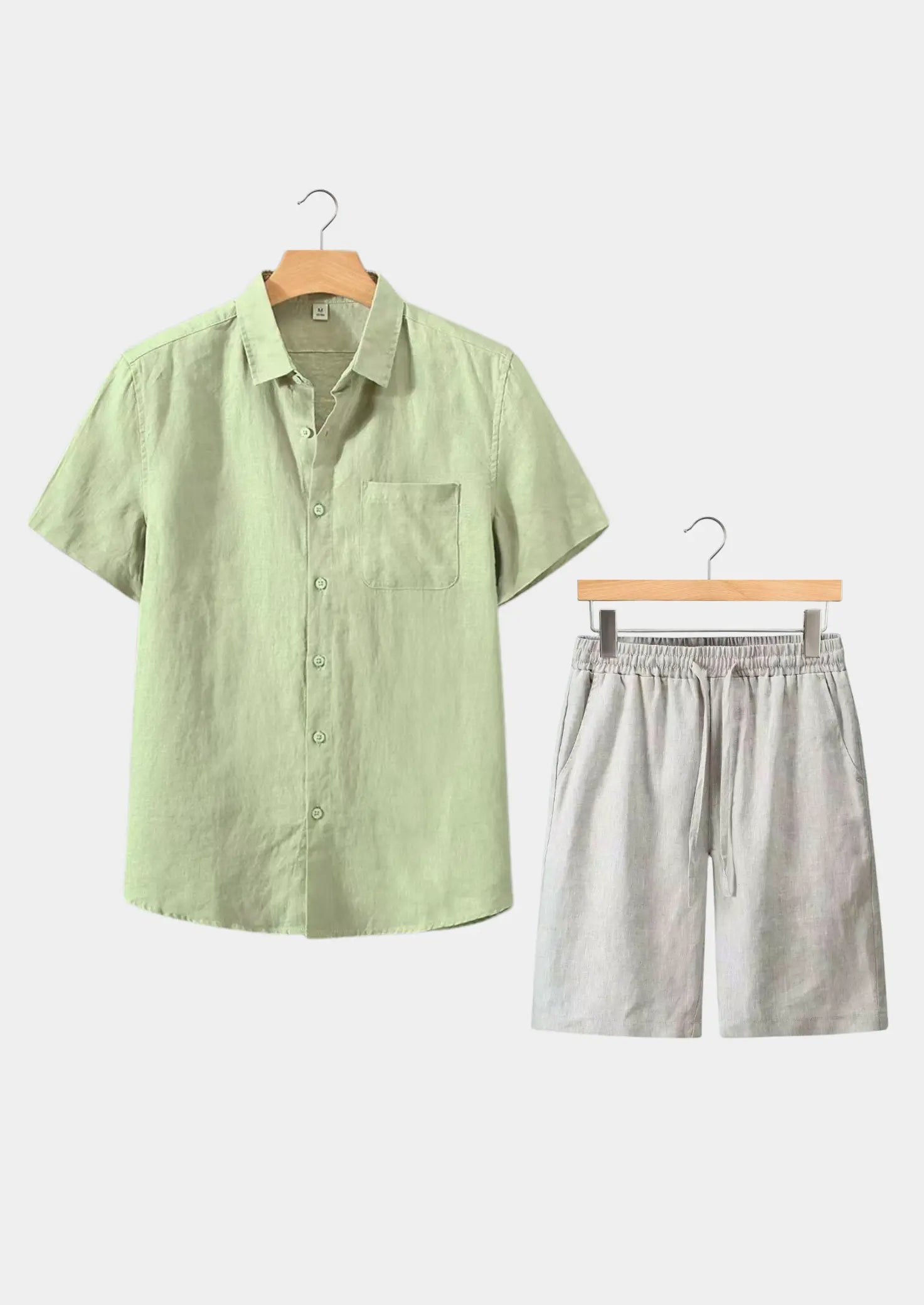 Women's Linen Shortsleeve Summer Set - Mint Green/Beige 0
