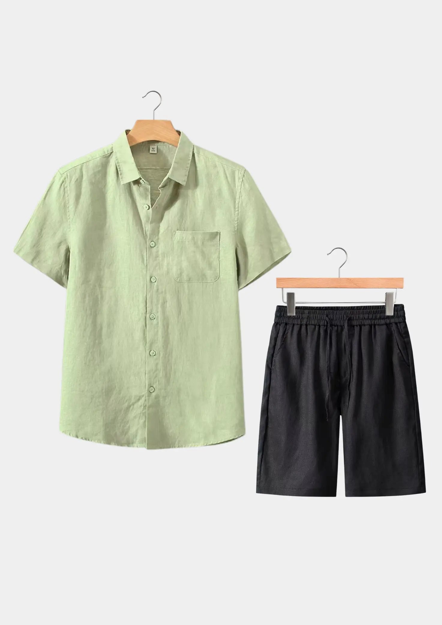Women's Linen Shortsleeve Summer Set - Mint Green/Black 0