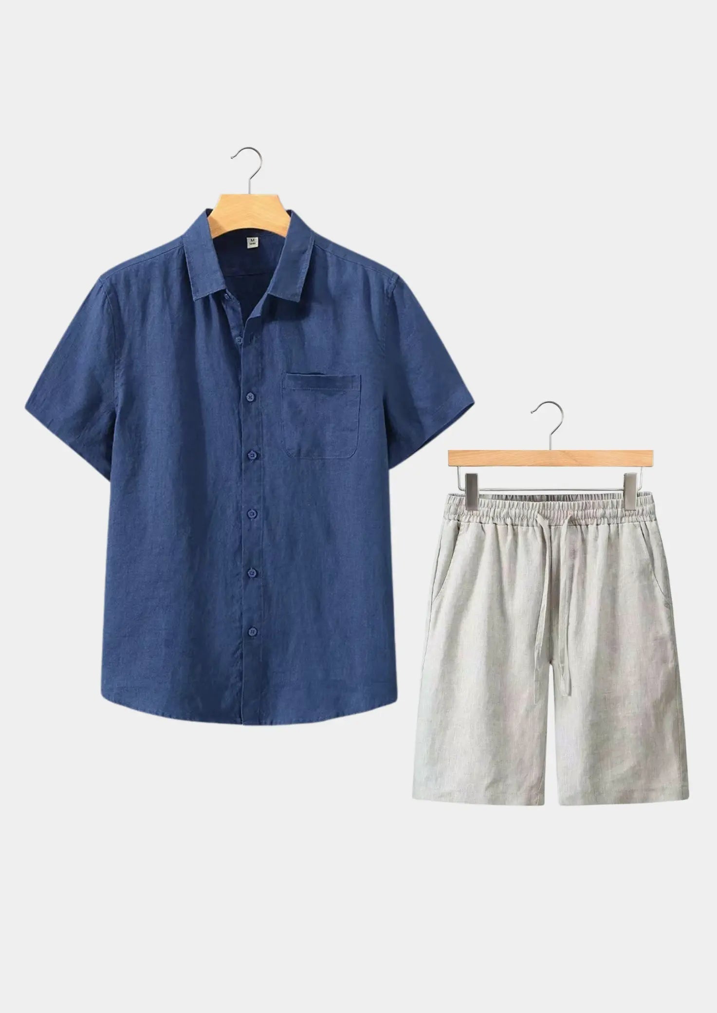 Women's Linen Shortsleeve Summer Set - Navy/Beige 0