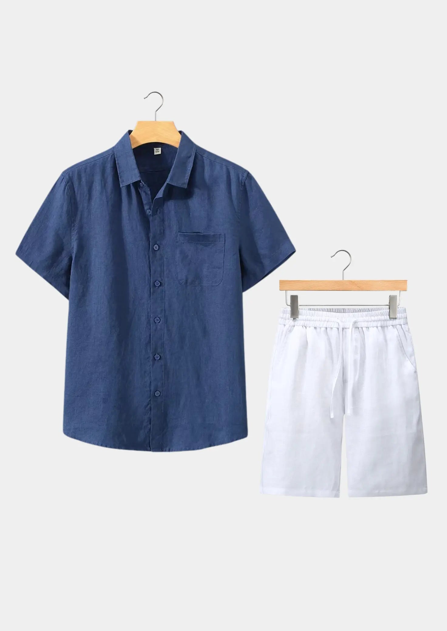Women's Linen Shortsleeve Summer Set - Navy/White 0