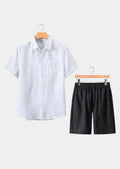 Women's Linen Shortsleeve Summer Set - White/Black 0