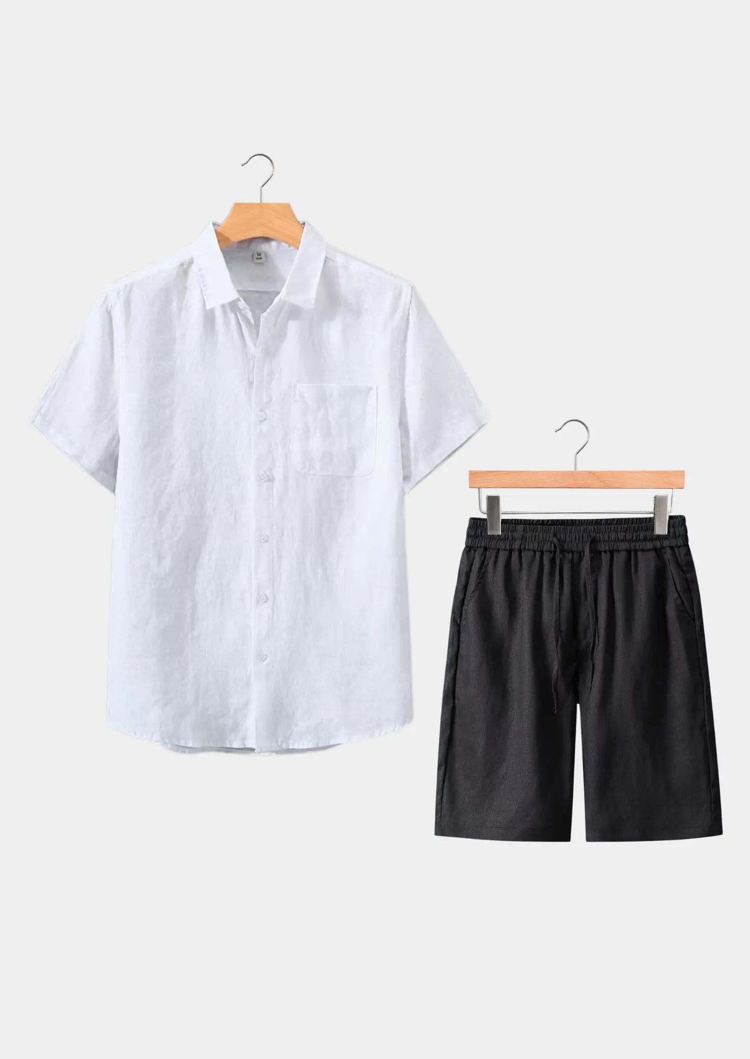 Women's Linen Shortsleeve Summer Set - White/Black 0