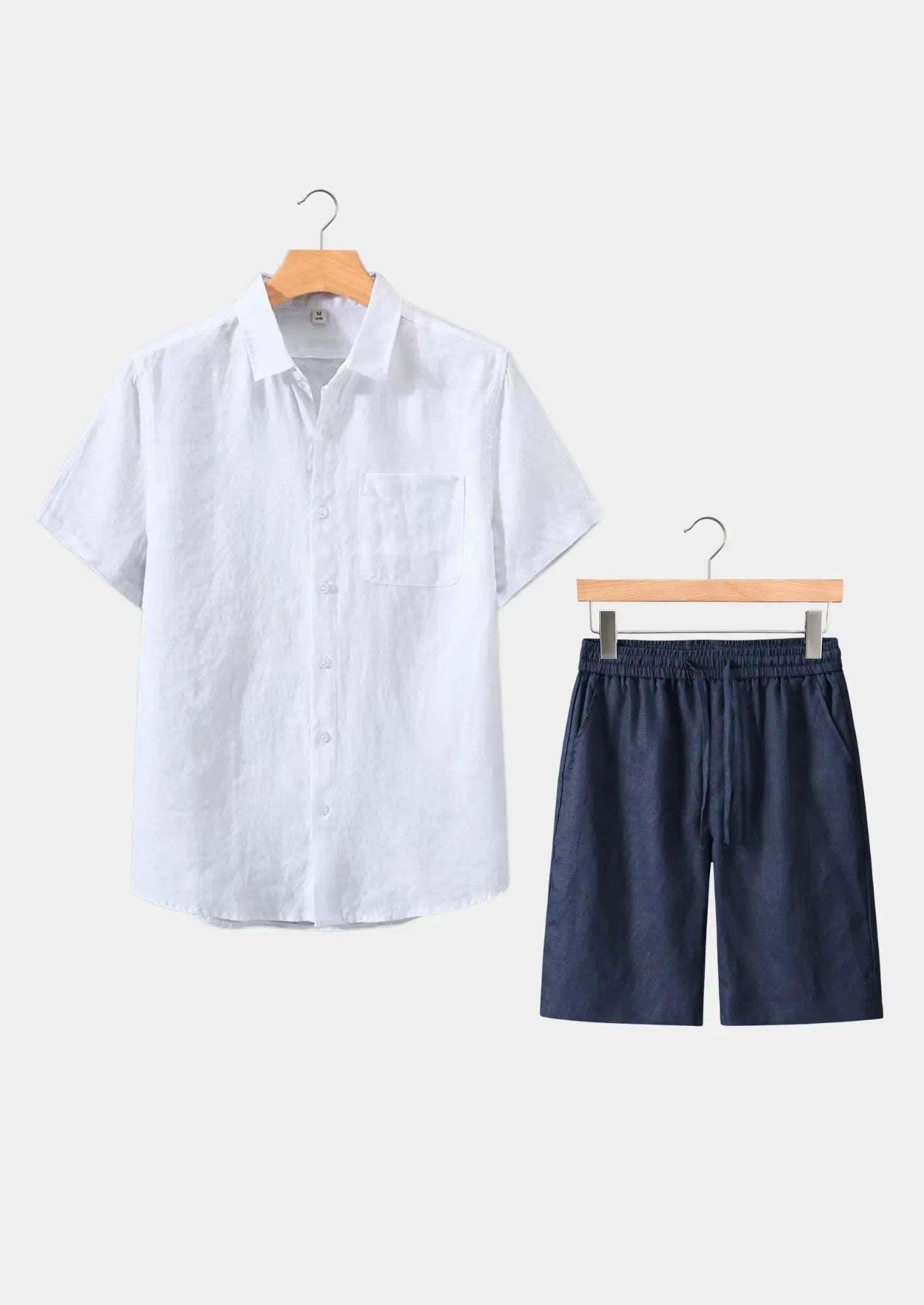 Women's Linen Shortsleeve Summer Set - White/Navy 0