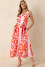 Women's Living For It Orange & Light Pink Floral V-Neck Tie Belt Dress | 100% Polyester Contrast: 100% Polyester 5