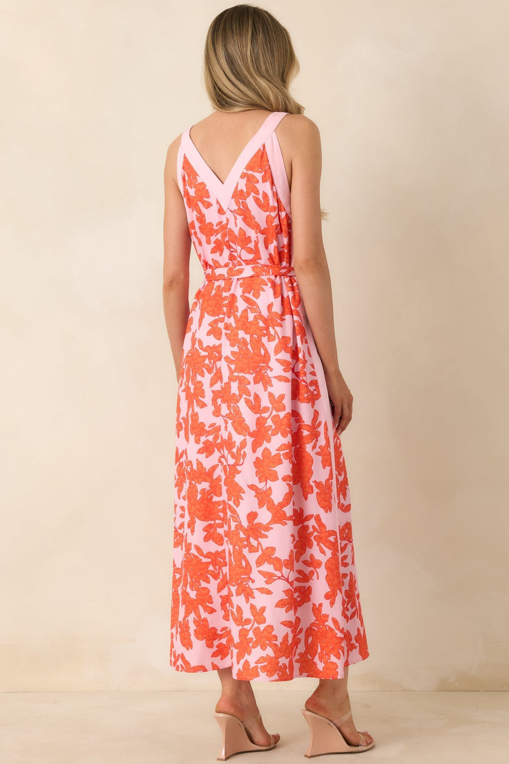 Women's Living For It Orange & Light Pink Floral V-Neck Tie Belt Dress | 100% Polyester Contrast: 100% Polyester 6