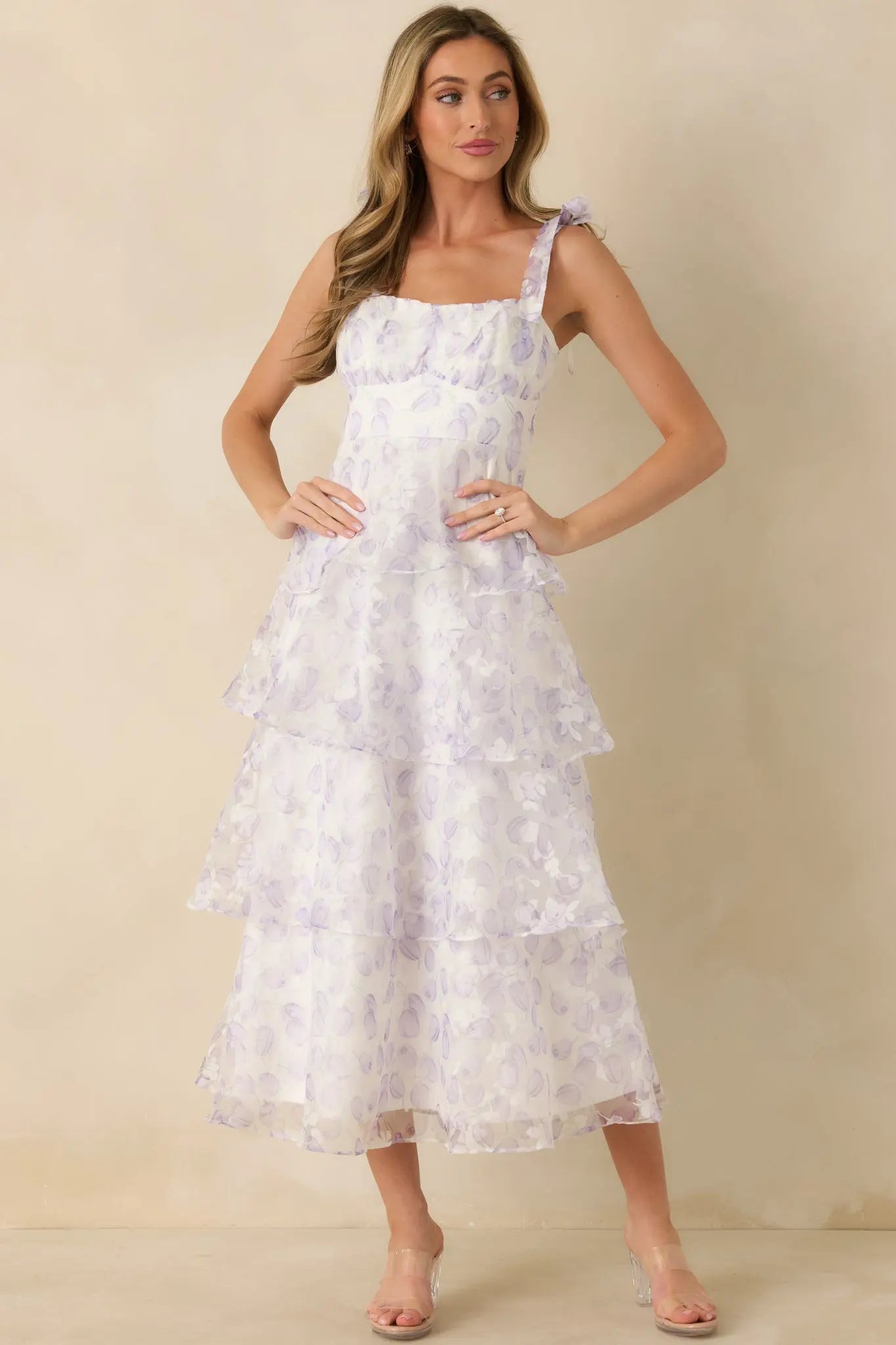 Women's Living In Wonderland Lavender Tulip Floral Midi Dress | 100% Polyester 3
