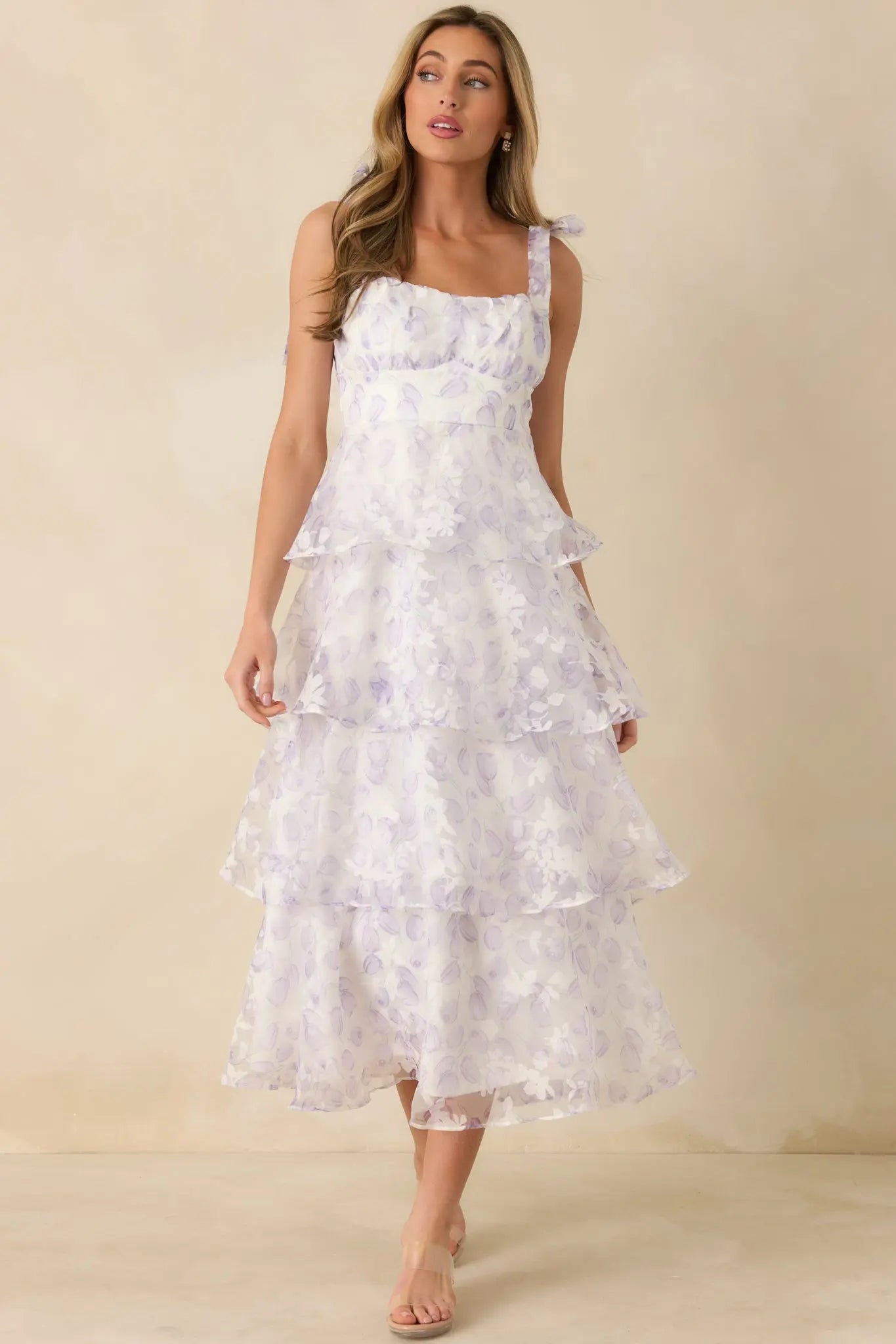 Women's Living In Wonderland Lavender Tulip Floral Midi Dress | 100% Polyester 5