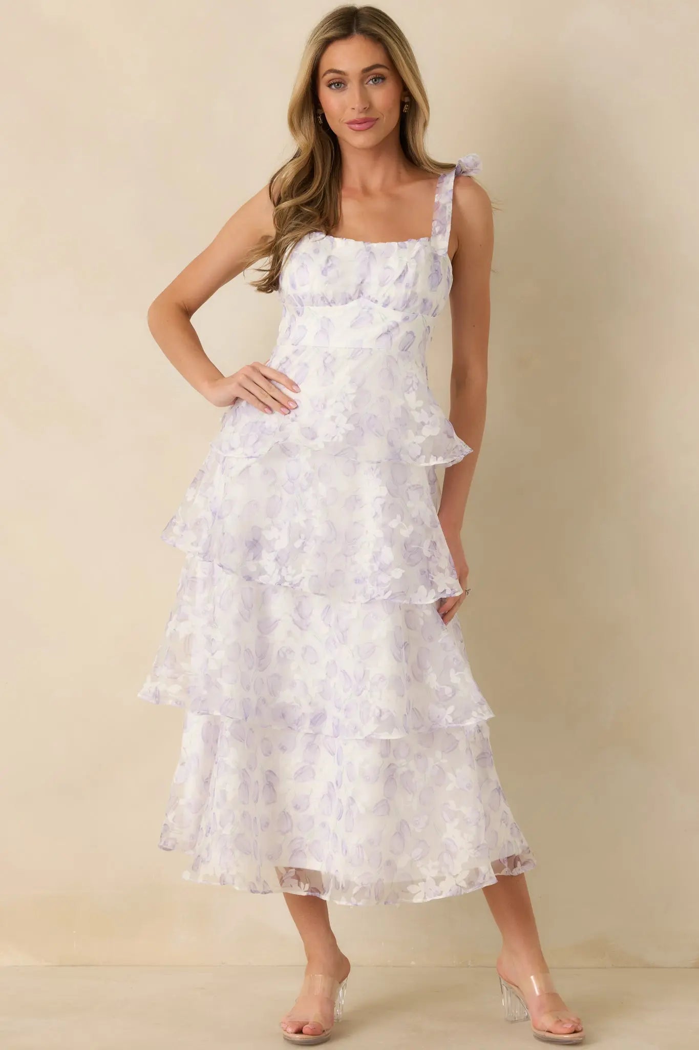 Women's Living In Wonderland Lavender Tulip Floral Midi Dress | 100% Polyester 6