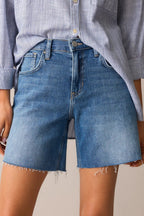 Women's Living Lightly Medium Wash Cotton High Waisted Denim Bermuda Shorts | 96% Cotton 4