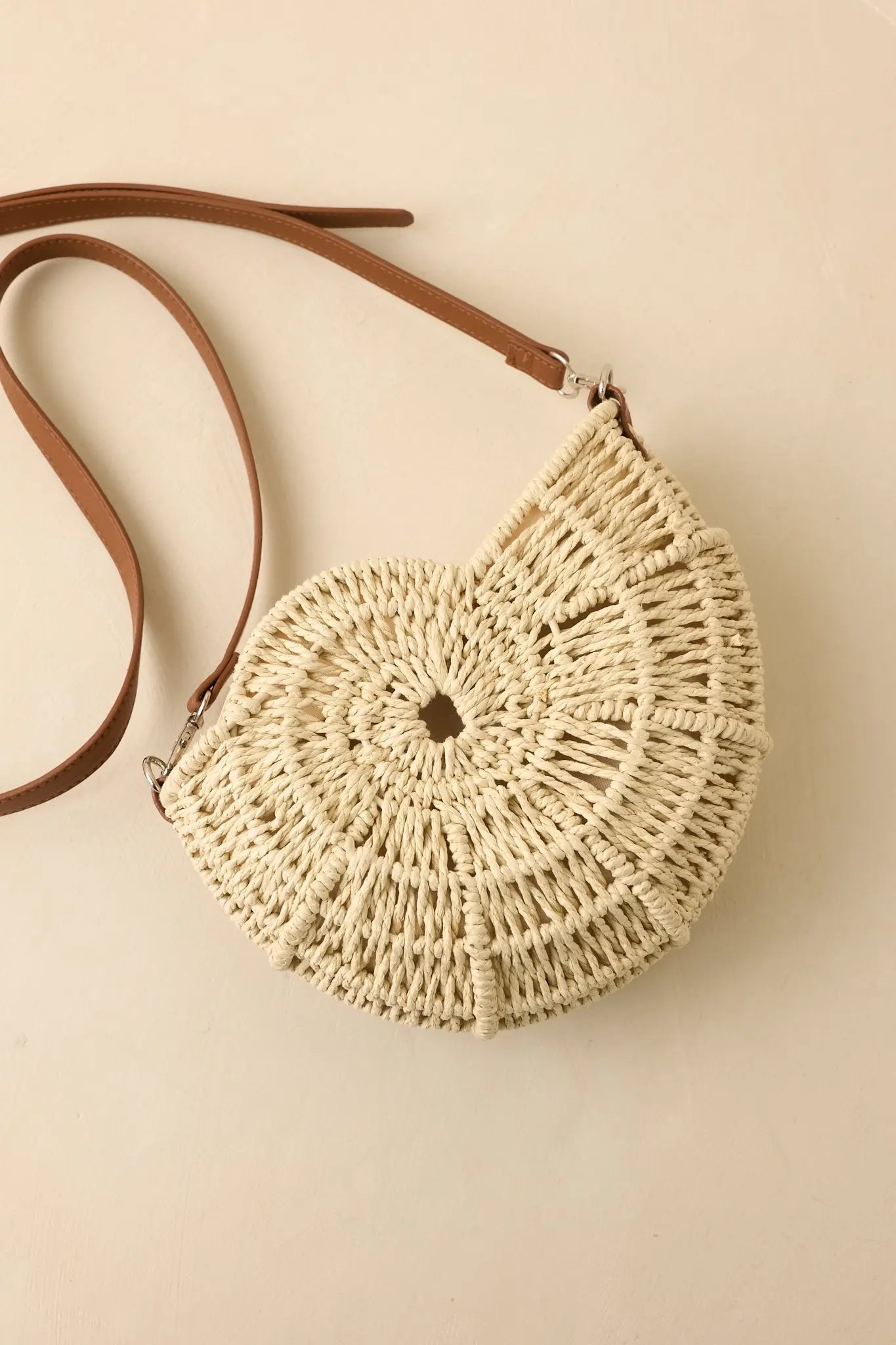 Women's Living on the Curve Ivory Natural Woven Nautilus Crossbody | This Bag Measures 9" in Length 0