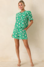 Women's Look At You Green Cotton Floral Embroidered Button Front Top | 100% Cotton 6