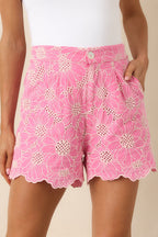 Women's Look At You Pink Cotton Floral Embroidered Shorts | 100% Cotton 0