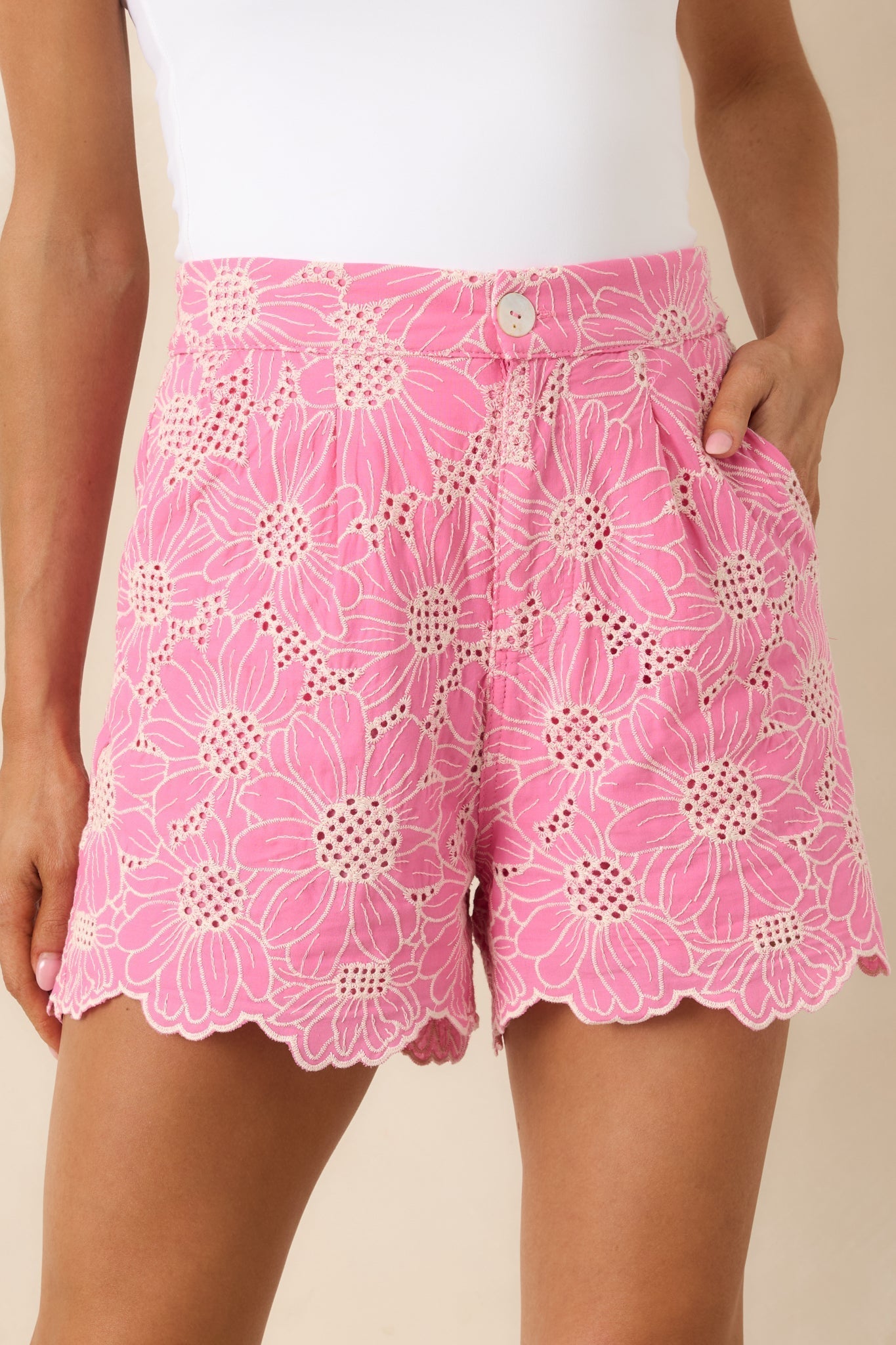 Women's Look At You Pink Cotton Floral Embroidered Shorts | 100% Cotton 0