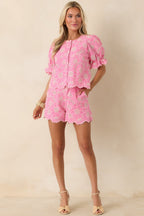 Women's Look At You Pink Cotton Floral Embroidered Shorts | 100% Cotton 2