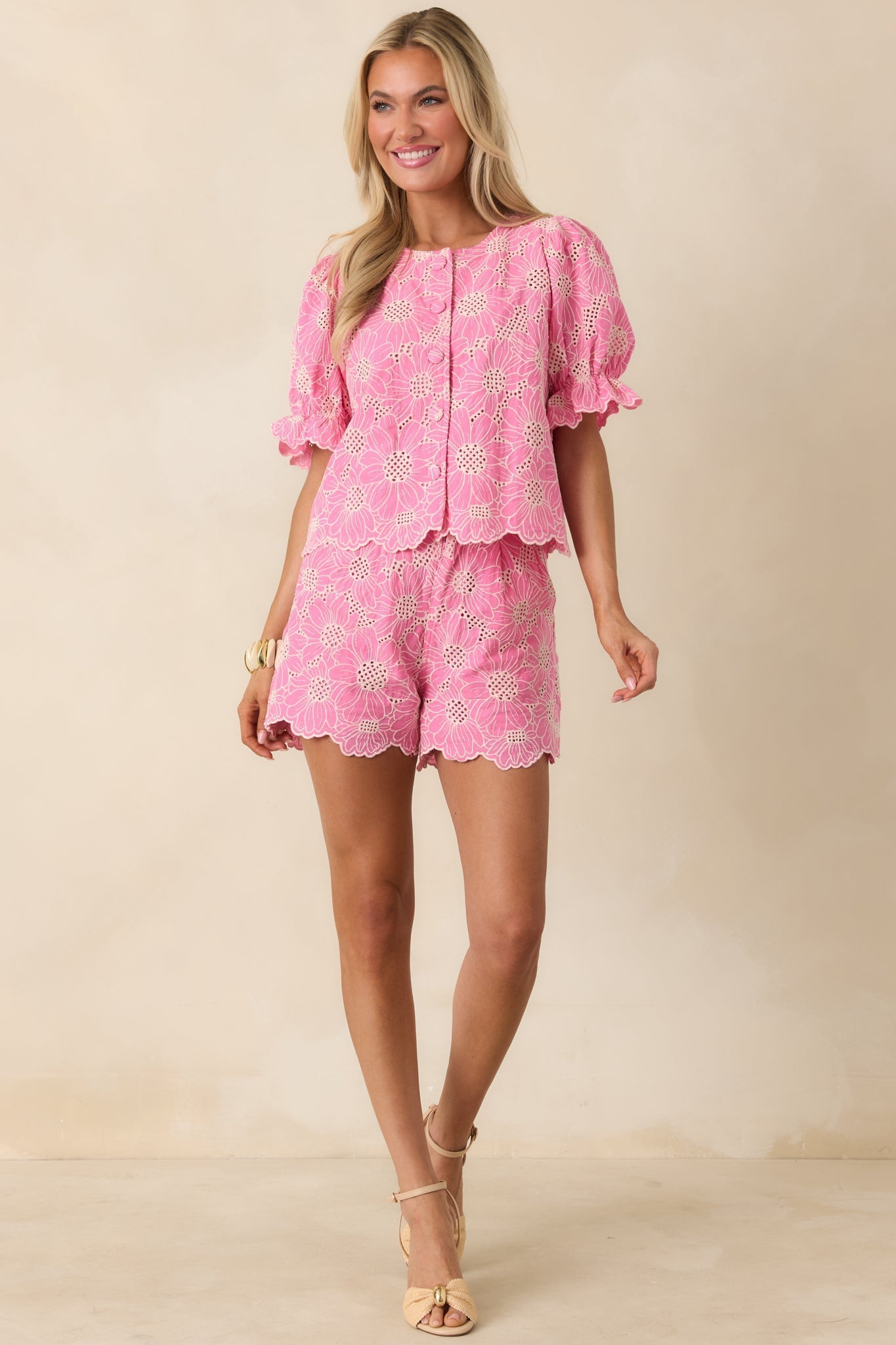 Women's Look At You Pink Cotton Floral Embroidered Shorts | 100% Cotton 3