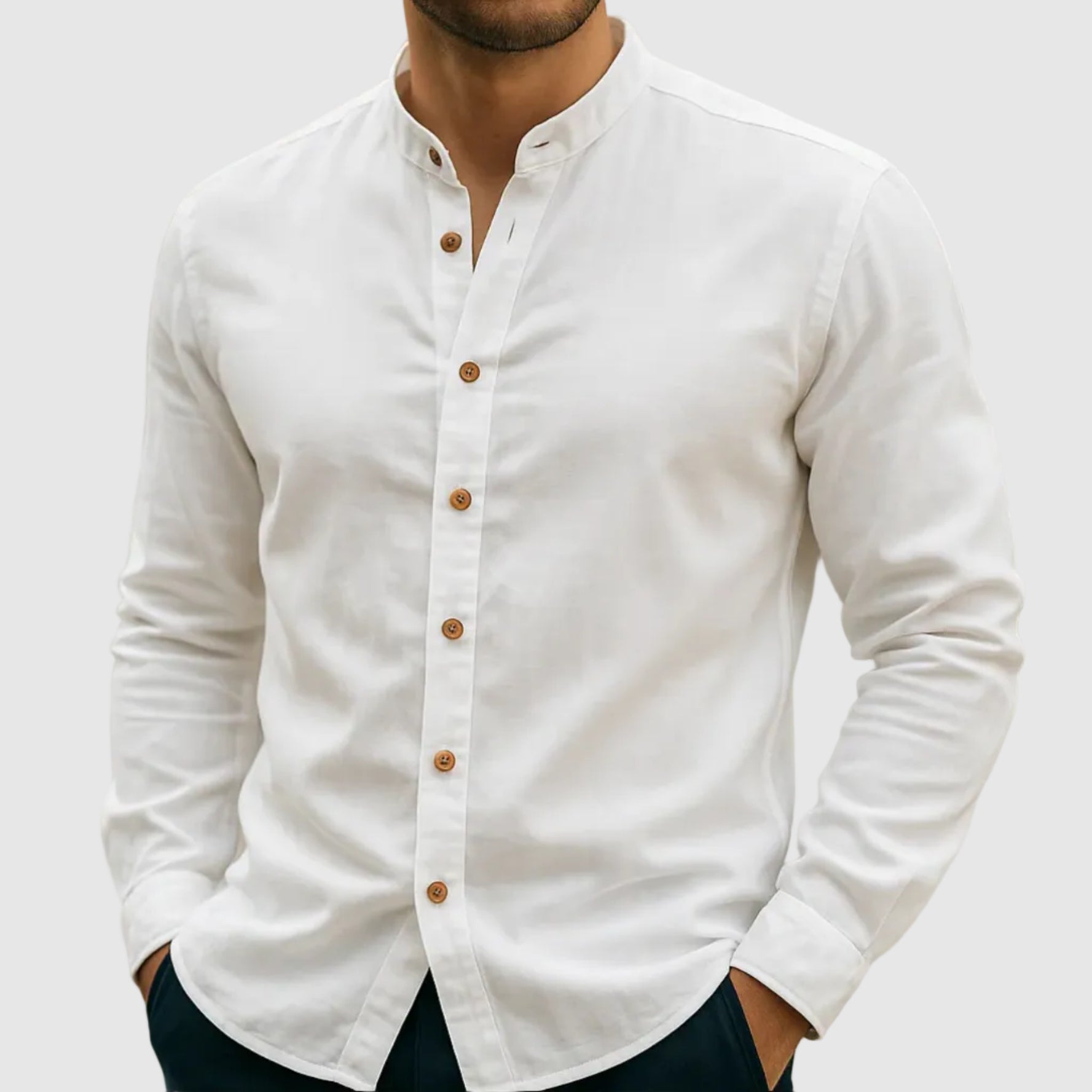 Women's Lorenzo Vitali Cotton Shirt with Mandarin Collar | Neckline: Mandarin collar 2