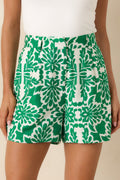 Women's Love This For Me Green Sicilian Tile Print High Waisted Shorts | 89% Viscose & 11% Nylon 0