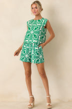 Women's Love This For Me Green Sicilian Tile Print High Waisted Shorts | 89% Viscose & 11% Nylon 1