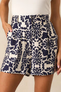 Women's Love This For Me Navy Sicilian Tile Print High Waisted Shorts | 89% Viscose & 11% Nylon 0
