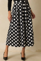 Women's Lovely Little Thing Black Polka Dot Cotton Pleated Maxi Skirt | 95% cotton & 5% Spandex 0