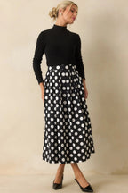Women's Lovely Little Thing Black Polka Dot Cotton Pleated Maxi Skirt | 95% cotton & 5% Spandex 1