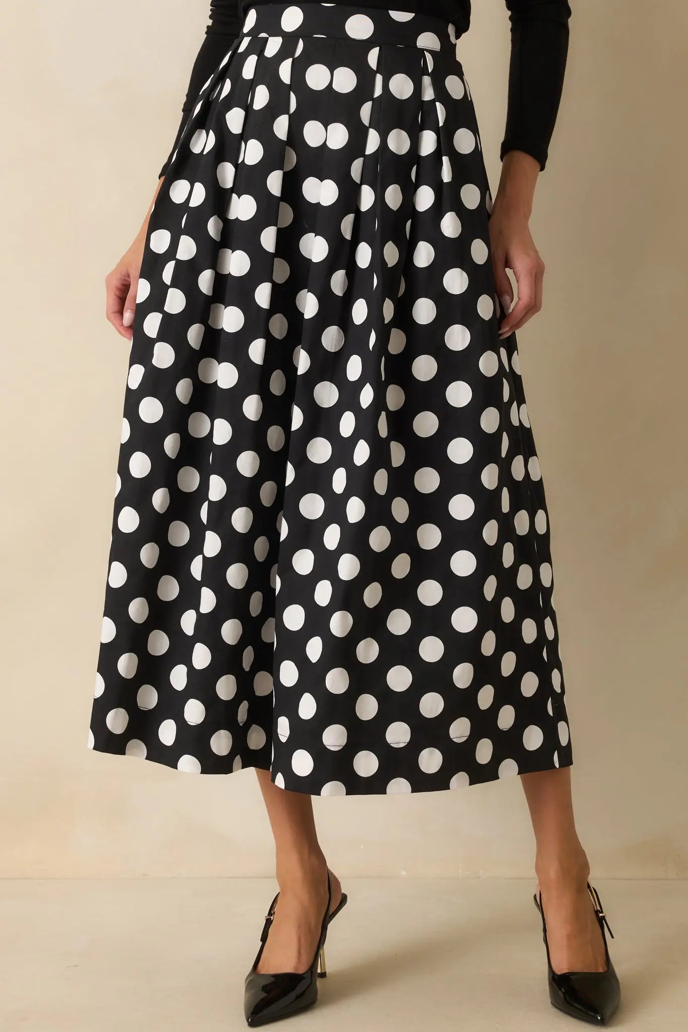 Women's Lovely Little Thing Black Polka Dot Cotton Pleated Maxi Skirt | 95% cotton & 5% Spandex 2