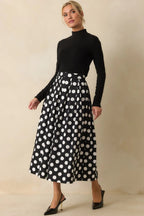 Women's Lovely Little Thing Black Polka Dot Cotton Pleated Maxi Skirt | 95% cotton & 5% Spandex 3