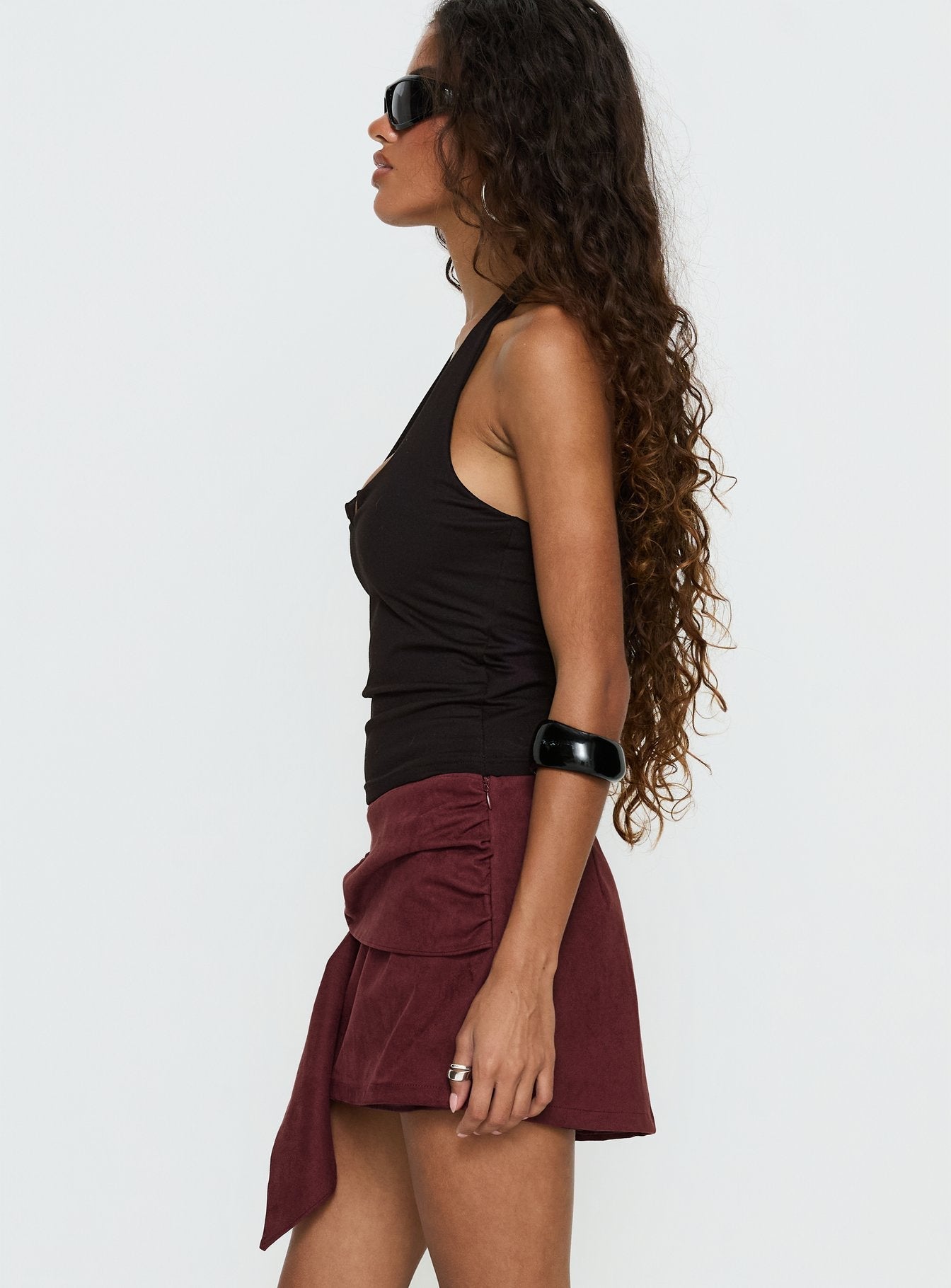 Women's Lowretta Faux Suede Belt Mini Skirt Burgundy | Faux suede mini skirt with belt detail 3