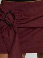 Women's Lowretta Faux Suede Belt Mini Skirt Burgundy | Faux suede mini skirt with belt detail 5