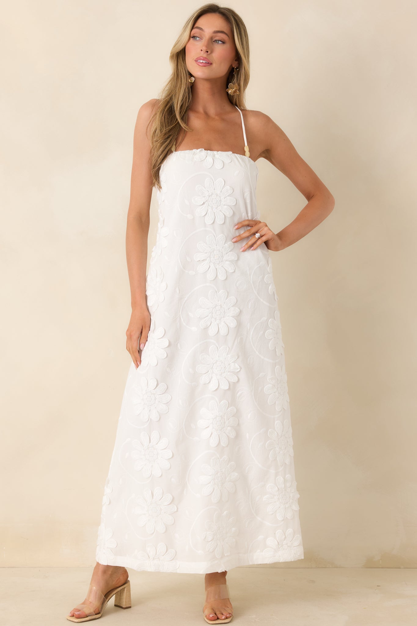 Women's MINKPINK Alessia White Cotton Floral Applique Lace-Back Maxi Dress | 100% Cotton 3