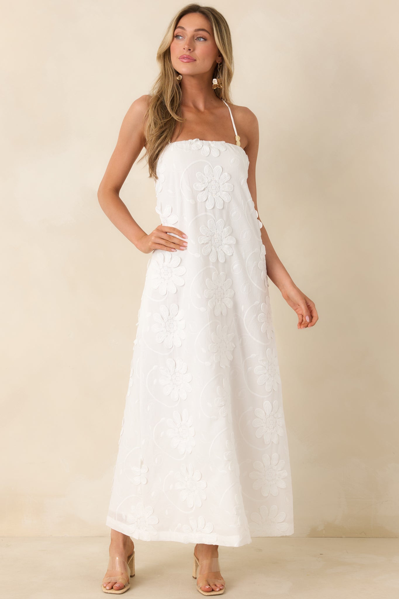 Women's MINKPINK Alessia White Cotton Floral Applique Lace-Back Maxi Dress | 100% Cotton 4