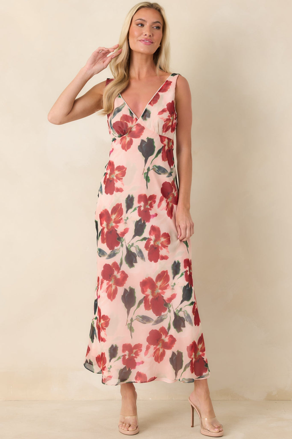 Women's MINKPINK Arabella Red Floral Mesh Midi Dress | 100% Polyester 3