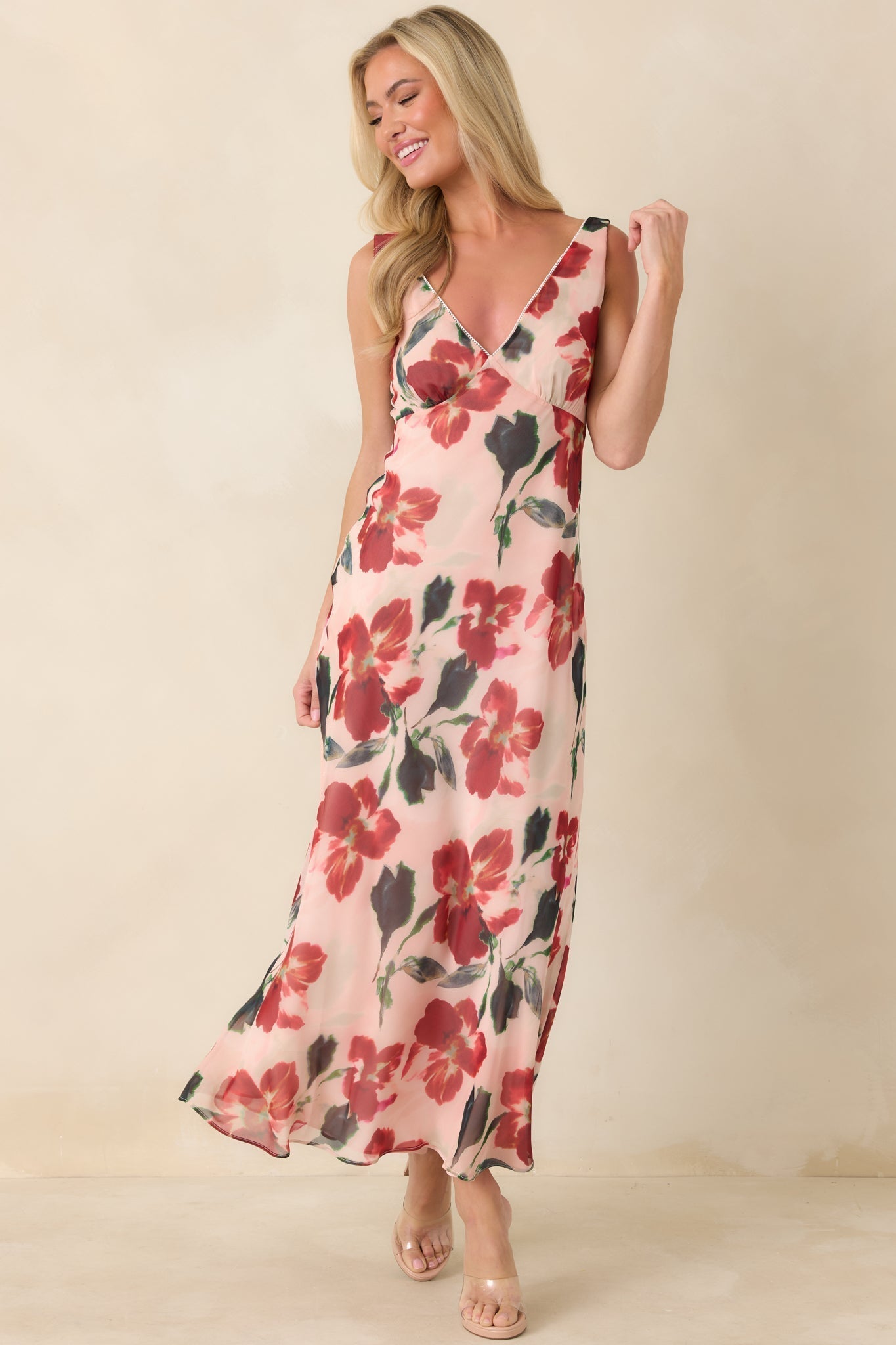 Women's MINKPINK Arabella Red Floral Mesh Midi Dress | 100% Polyester 4