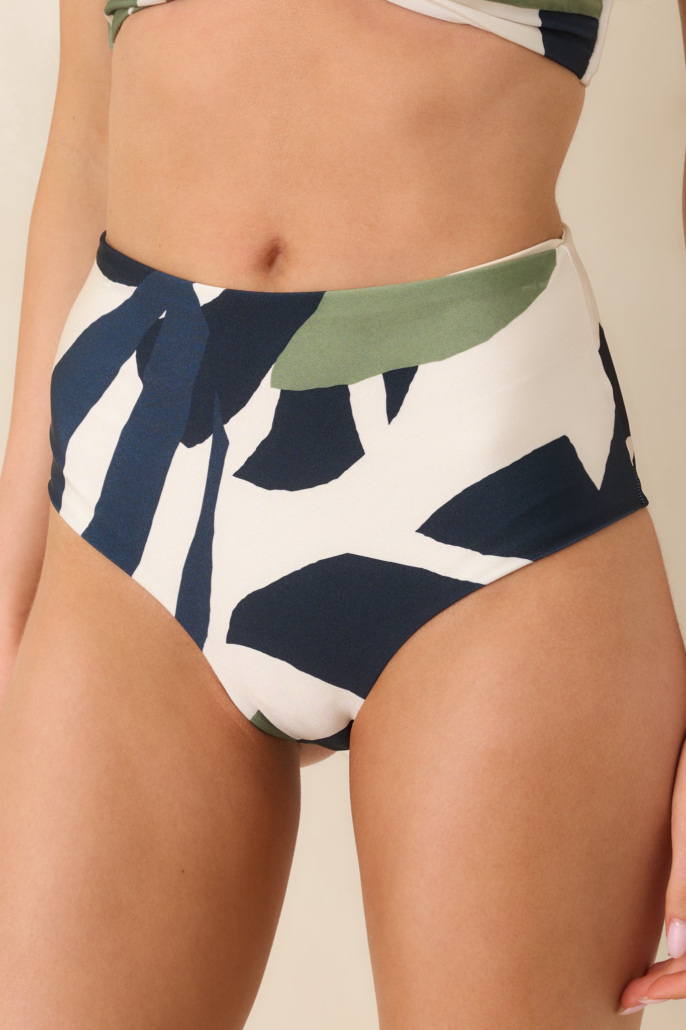 Women's MINKPINK Azure Green & Blue Palm Leaves High Waisted Bikini Bottoms | 82% Polyamide & 18% Elastane 0