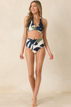 Women's MINKPINK Azure Green & Blue Palm Leaves High Waisted Bikini Bottoms | 82% Polyamide & 18% Elastane 2