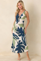 Women's MINKPINK Azure Green & Blue Palm Leaves Key Hole Midi Dress | 100% Viscose 4