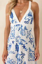 Women's MINKPINK Baci Blue Nautical Print Cotton Blend Halter Midi Dress | 55% Cotton & 45% Viscose 1